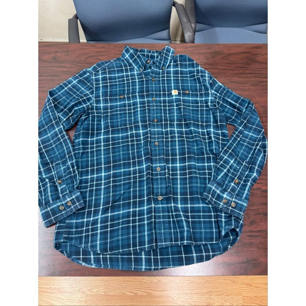 Carhartt Relaxed Fit Mens Blue Plaid Trumbull Button Down Shirt Size Large